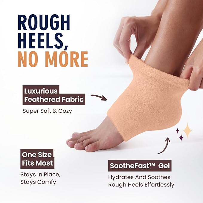 Dr. Frederick's Original Moisturizing Fuzzy Heel Socks for Dry Cracked Heels Treatment - Infused with Olive Oil, Jojoba Oil and Vitamin E - 2 Pairs - Stocking Stuffers for Adults - Peach Fuzz