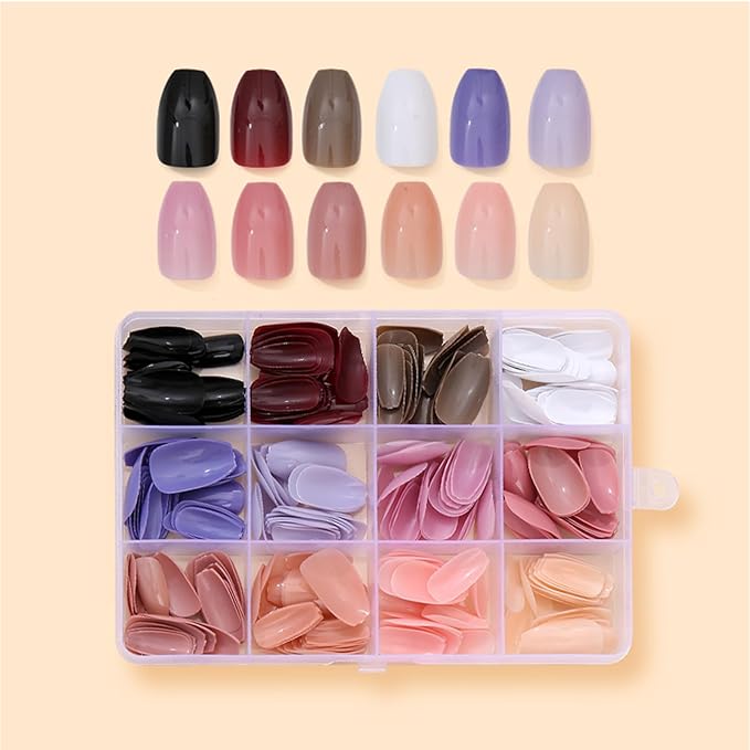 288Pcs Coffin Press On Nails Medium Fake Nails Solid Color False Nails Press ons Short Ballerina Acrylic Glue on Nails Reusable Full Cover Stick on Nail for Women Manicure 12 Color