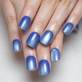 evpct Blue Cat Eye Extra Short Press on Nails Square, Petite Short Square Stick on Nails for Women Gift, Light Sky Blue Metallic Glitter Glossy Reusable Gel Press on Acrylic Fake Nail with Designs