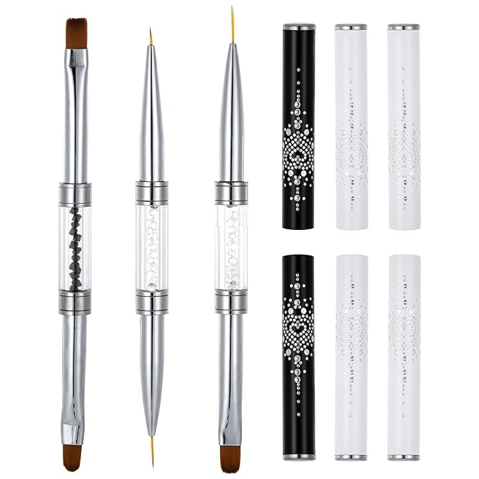 Jeffdad 3 Pcs Double Ended Nail Builder Gel Brush, French Tip Brush Hard Gel for Nails, Hard Gels Brush for Design Professional Art (Black&White)