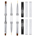 Jeffdad 3 Pcs Double Ended Nail Builder Gel Brush, French Tip Brush Hard Gel for Nails, Hard Gels Brush for Design Professional Art (Black&White)