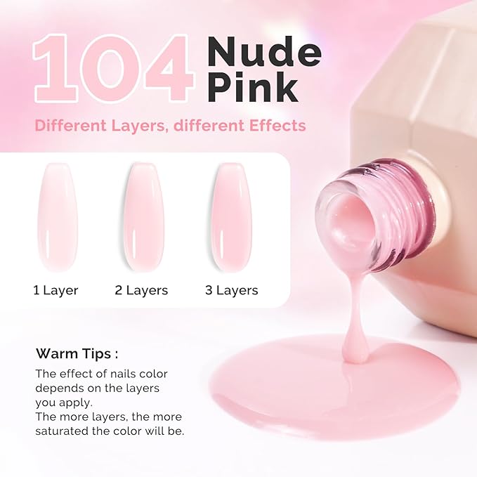 MelodySusie Builder Nail Base Gel Nude Pink Builder Gel for Nails Thickening, Soak Off UV Gel,Extension Gel Rhinestone Nail Glue Gel in a Bottle for Nail Art Design Gift for Women-104
