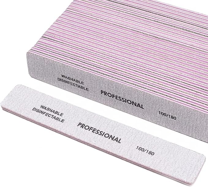 25PCS Professional Rectangular Emery Board Nail Files, 100/180 Grit Dual-Sided Buffer, Reusable Nail Filing Tools for Natural & Acrylic Nails, Home & Salon Manicure Supplies