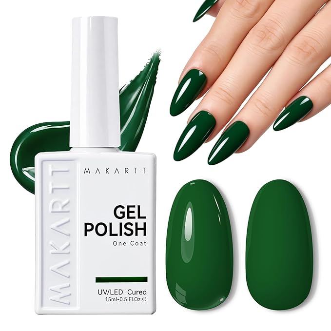 Makartt Ultra-Pigmented Green Gel Nail Polish 15ml One N'Done Gel Polish One-Coat Soak Off High-Gloss Ceramic Shine, Salon-Grade UV Nail Art Manicure DIY Salon Home - Evergreen Mood