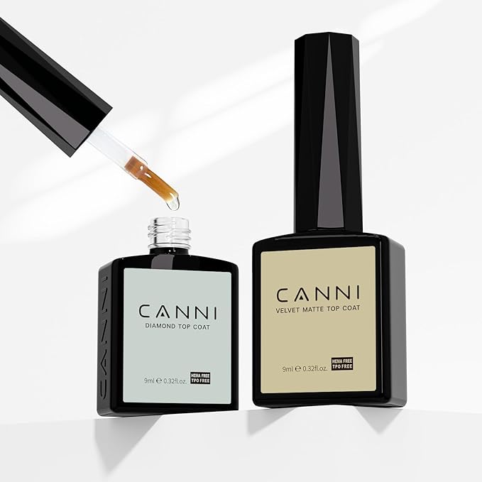 CANNI 2 Pcs 9ml Gel Top Coat Matte Top Gel Polish Set - Shine Finish and Long Lasting, Soak Off LED Nail Lamp Gel DIY Nail Salon Manicure Gifts for Women