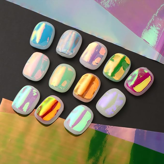 10 Rolls Aurora Nail Foil for Nail Art 3D Holographic Colorful Nail Foils Transfer Nail Transfer Foil Transparent Broken Glass Nail Art Foil Nail Design Sticker for Women Fingernails Nail Accessories