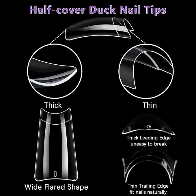 Laza 600pcs Medium Length Duck Nail Tips 12 Sizes Box-packed Clear Duck Nails Half Cover Wide Nail Tips French False Nail Tips for Acrylic Nails Extension Tips — 28MM