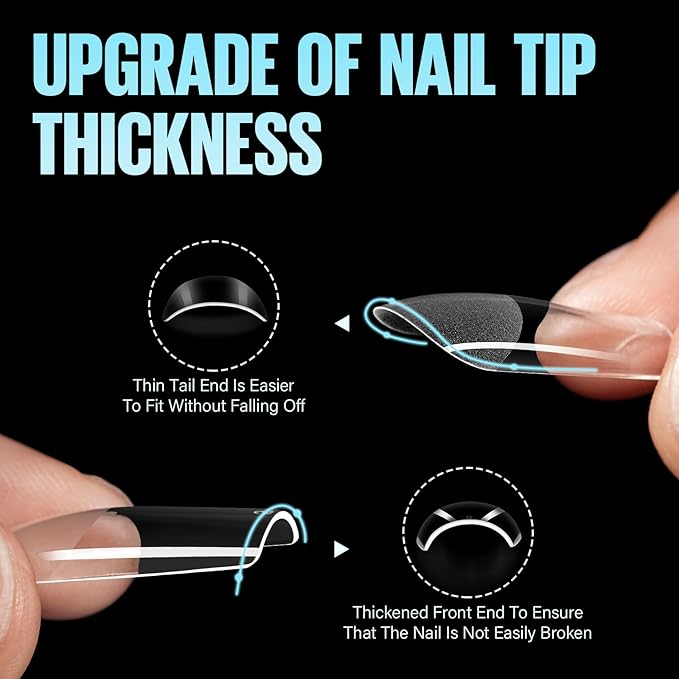 TOMICCA Medium Square Nail Tips Half Matte Acrylic Fake Nails 240Pcs Long Full Cover False Nails Clear Gel Tips 12 Sizes for Nail Extension Home DIY Salon
