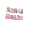 10pcs French Tip Press on Nails with Tools Kit, Short Duckbill Glossy Pink French Tips, Rhinestones & 3D Floral Designs, Icy Shimmer Finish, Reusable & Easy Apply for Parties (Size M)