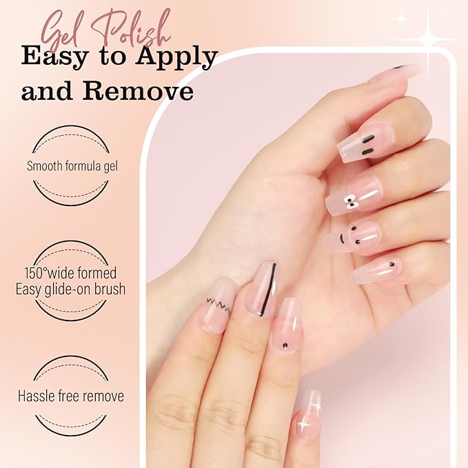 FZANEST Gel Nail Polish Jelly Nude Set,Sheer Natural Milky Pink 6 Colors Gel Polish Nail Kit Soak Off LED UV Varnish Nail Art Manicure Kit