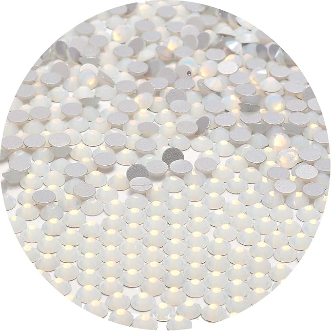 NCB 2000pcs Flatback Round Glass Nail Art Rhinestones Crystal for DIY Making Accessories Shoes, Clothes, Face Art, Bags, Manicure (White Opal, SS12 2000pcs)