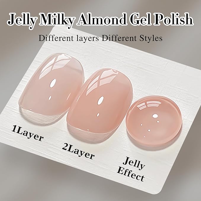 Double Rhythm Translucent Gel Polish Sheer Neutral Natural Light Milky Same Color Same Bottle 15ML Jelly UV Polish Nail Art DIY at Home (Milky Almond-A1491)