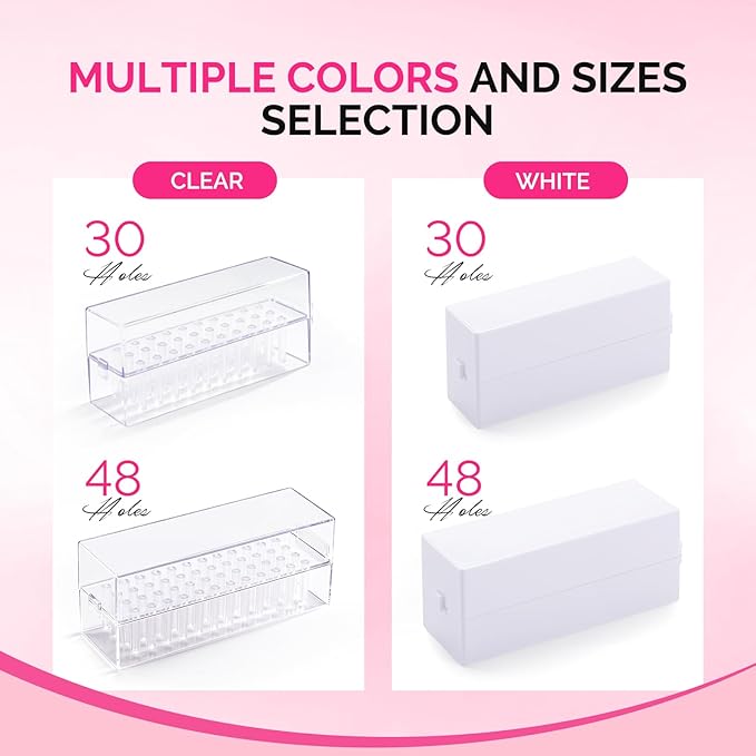 MelodySusie Nail Drill Bits Holder, 30 Holes Case, Portable Dustproof Displayer Organizer Container, Nail Tech Professional Nail Art Tool, Travel Salon Home, White (Drill Bits Not Included)