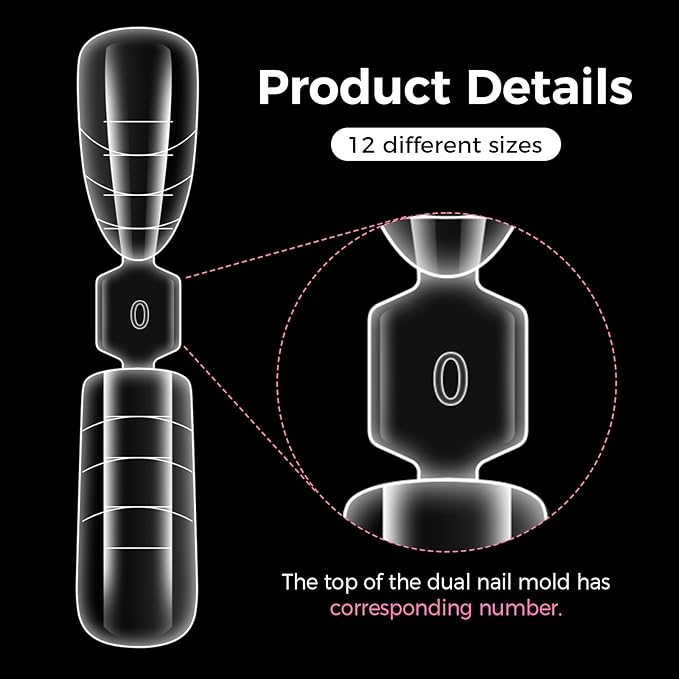 Dual-ended Nail Forms, 120PCS 12 Sizes Square Almond Shape Embeddable Poly Gel & Acrylic Nail Extension Molds Kit, Reusable for DIY French Manicure, Salon-Quality at Home