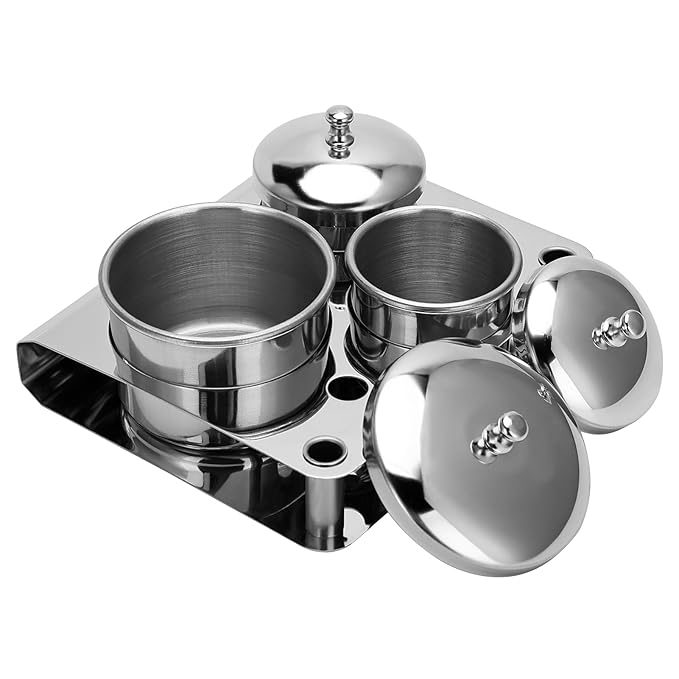 Acrylic Liquid Container 3 PCS Stainless Steel Acrylic Liquid Powder Cup with Lids Dappen Dish Liquid Powder Holder Container Nail Art Equipment Tools for Nail Design Tools (Silver)