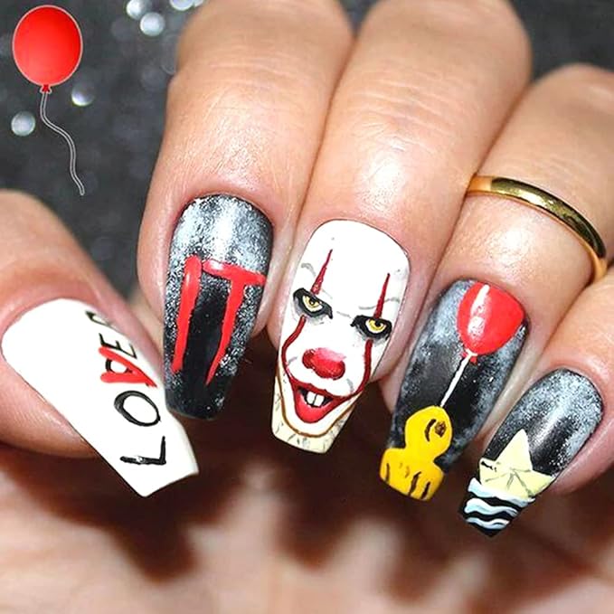 25 Sheets Halloween Water Transfer Nail Stickers Nail Art Decals,10 Sheets Punk Skull Nails Foil Transfer Stickers,Grimace Skull Eye Spider DIY Decals for Halloween Party(35 Pcs)