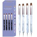 4Pcs French Tip Brush, Double-Ended French Brushes for Nails with Dotting Tool, Clean Up Brush for Gel Nail Polish, Size 10/12/14/16, Acrylic Nail Art Brushes, Manicure Tools for Nail Design-Silver