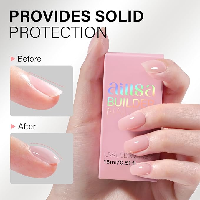 AILLSA Builder Gel for Nails Baby Pink 7 In 1 Hard Gel Polish for Nail Thickening Nude Color Strengthener Gels Nail Polish Light Pink Extension U V Gels for French Manicure Base Coat Need 0.51 Oz GB65