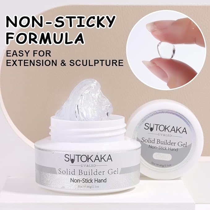 Solid Builder Gel for Nails, 60g Large Capacity Clear Non-Sticky Hand 3D Sculpting Modeling Carving Hard Gel Nail Extension Glue for Manicure Salon UV Home DIY