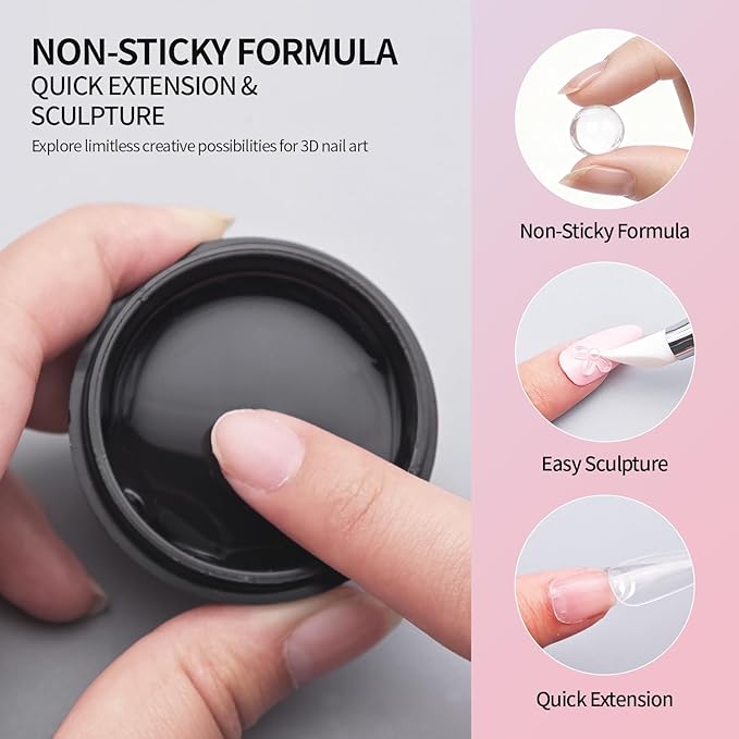 3D Gel Nail Art Kit-Pink Solid Builder Gel for Nails 3D Sculpting Carving Building Modeling Hard Extension for Beginner DIY Salon at Home Cured Needed