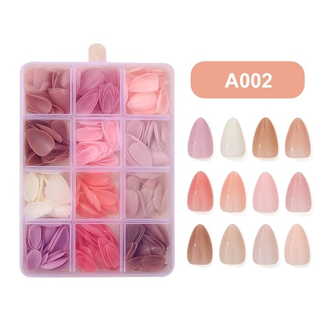 360 Pcs Press On Nails Short Almond Fake Nails Press Ons Set Full Cover Nude Pink Acrylic Glue on Nails Reusable Glossy Artificial Nail Kit False Nails for Women Manicure 12 Color