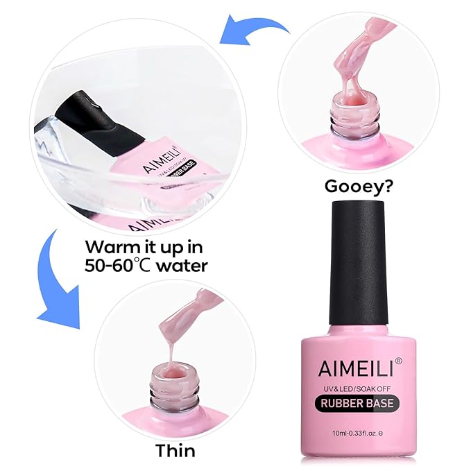 AIMEILI Clear Rubber Base Gel For Nails, Soak Off U V LED Hema Free Gel Nail Polish, 4 in 1 Nail Strengthen/Enhance/Base Coat/Color 10ml