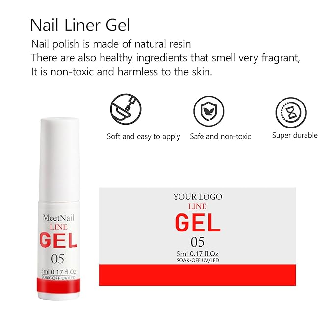 Gel Liner Nail Art Set 12 Colors Gold Black Glitter with Thin Brush Soak Off UV/LED Gel Nail Polish Liner at Home Salon DIY Manicure Gift for Women