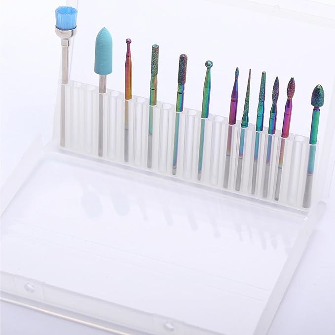 20pcs Nail Drill Bits Sets, 3/32 Inch Ceramic Diamond Cuticle Electric Nail Cutter Acrylic Gel Nail Bit Kit, Cuticle Remover Crystal Nail Extension Bits for Nails Home Salon
