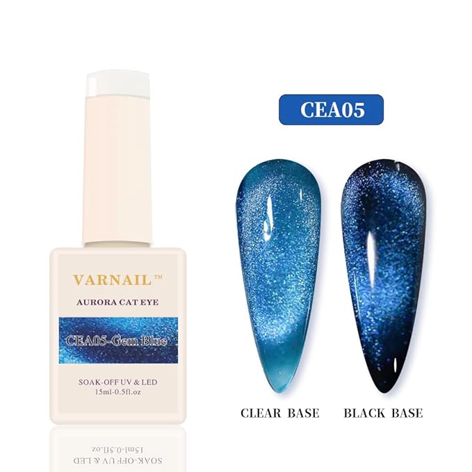 VARNAIL Aurora Cat Eye Gel Polish Set 6 Colors, 15ML Glitter 9D Clear Base Cat Eye Gel Polish with Magnet, Salon Quality Magnetic Soak off UV Gel Nail Polish Set