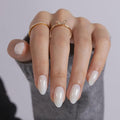 White Press on Nails Short - SHANGMENG Soft Gel Almond Press on Nails for Women Gift, Fit Perfectly & Natural Glue on Nails in 16 Sizes - 32 Reusable Fake Nails with Glue, Milky White