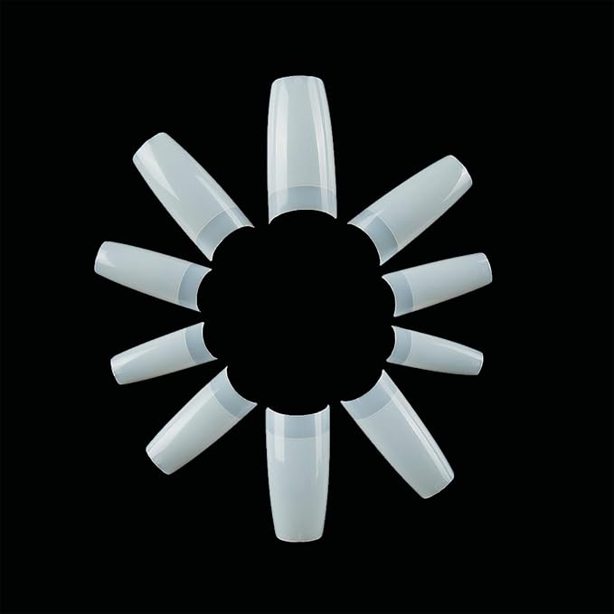 French Acrylic False Nail Tips, 1000PCS Fake Nail Shape Artificial False Nails Tips 10 Sizes with Case for Nail Art Salons (Clear+Natural)