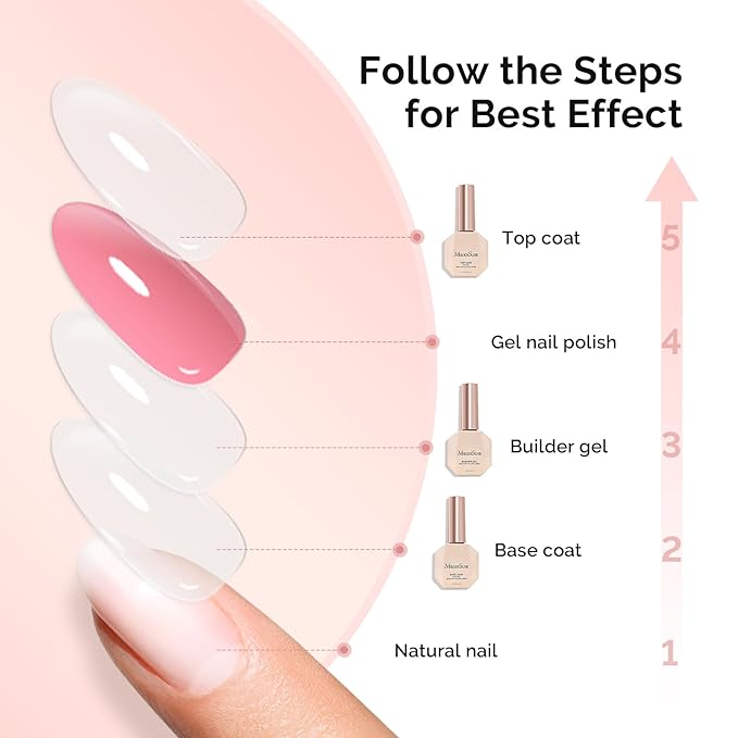 MelodySusie UV Nail Lamp No Wipe Glossy Top Coat Base Coat Builder Gel Set