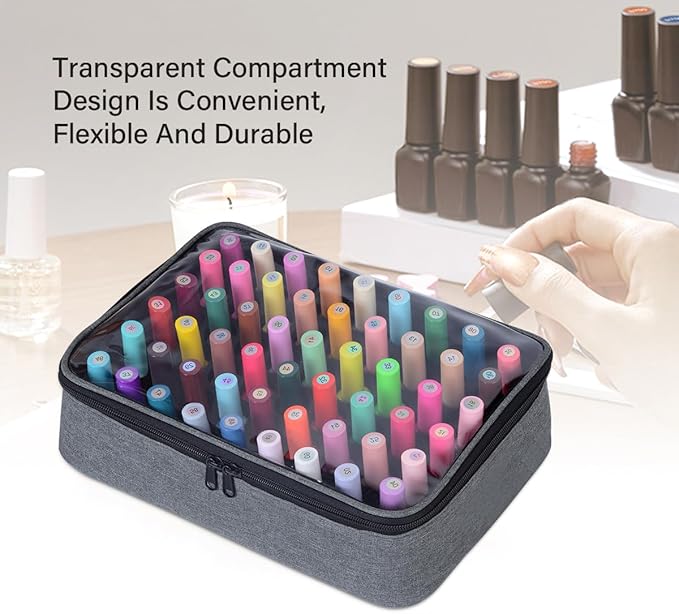 Small Clear Nail Polish Organizer Case Holds 54 Bottles(15ml-0.5fl.oz) Multifunctional Nail Polish Bag, Cosmetic Travel Makeup Bags for Women, Grey