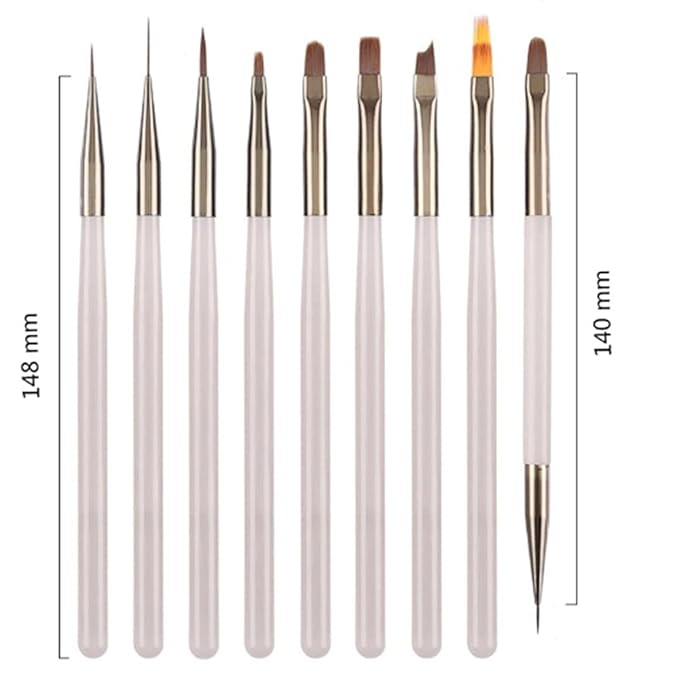 Nail Art Brushes 9PCS, Professional Acrylic Nail Brushes Set for Acrylic Polygel Builder Gel Nail Extension Manicure, For Nail Design Painting Diy And Clean Polish Mistake On The Cuticles