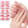 16pcs Gel Nail Strips - Nail Wraps Kit for Women Girls, No UV Light Needed, Natural Looking Manicure Full Cover Fake Nails Short Art Decor(Pink with Golden Specks)