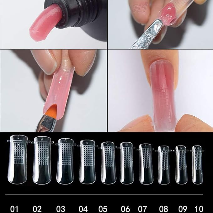 Nail Extension Form Tips Clear 100pcs Poly Gel Acrylic Nails Mold Artificial Dual Forms System UV Gel DIY Polish Manicure Tool 100PCs/Case with Scale