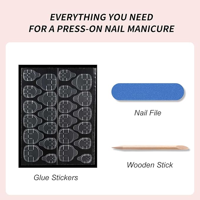 Jelly Press on Nails Short Squoval Fake Nails Pink Nails Press ons with Design Full Cover Stick on Nails for Women Manicure,Reusable | Artificial | Glue Tabs | Easy Apply | 24Pcs