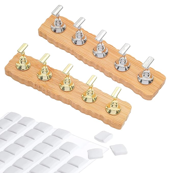DANNEASY 2 Set Nail Stand for Press on Nails with 96pcs Reusable Refills Wooden Nail Holder for Painting Nail Display Magnetic Nail Hand Acrylic Practice Fake Nails Manicure Tool