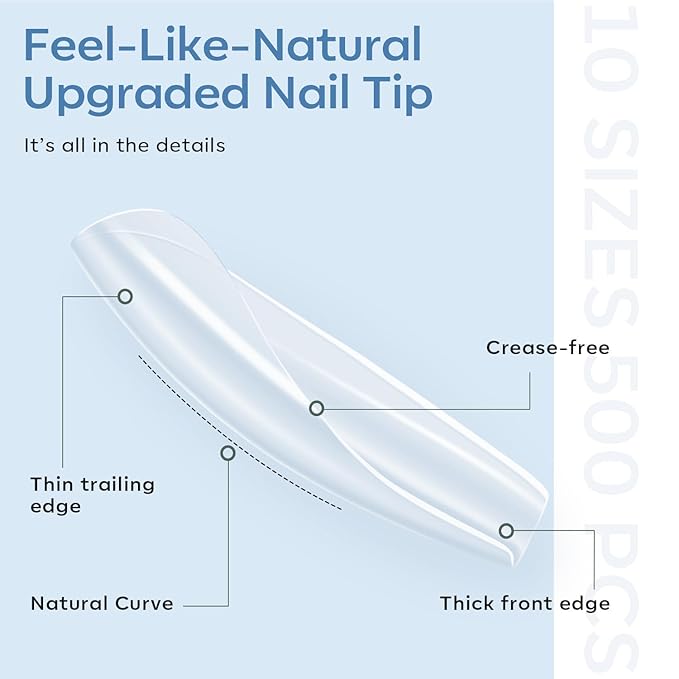 modelones X Nail Gel Kit, Square Nail Tips, 9-in-One Glue Prep Dehydrator & Portable Mini U V Light Acrylic Clipper, 500Pcs Medium Square Tips for Extension Kit DIY Salon Home Gift