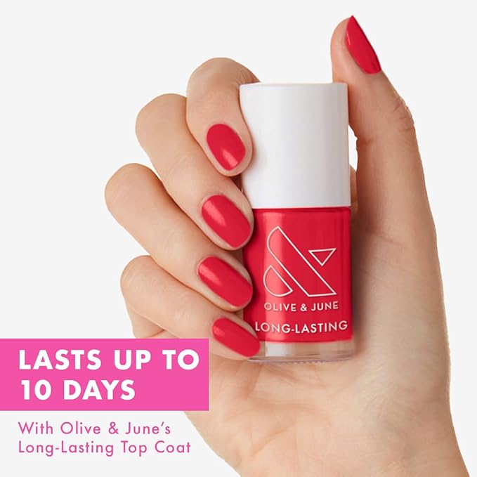 Olive & June Long Lasting Nail Polish | Plump Gel-Like Finish No Lamp Needed | Lasts up to 10 days | Salon-Quality 15-Free Vegan & Cruelty-Free Chip-Resistant | Hibiscus Tropical Pink