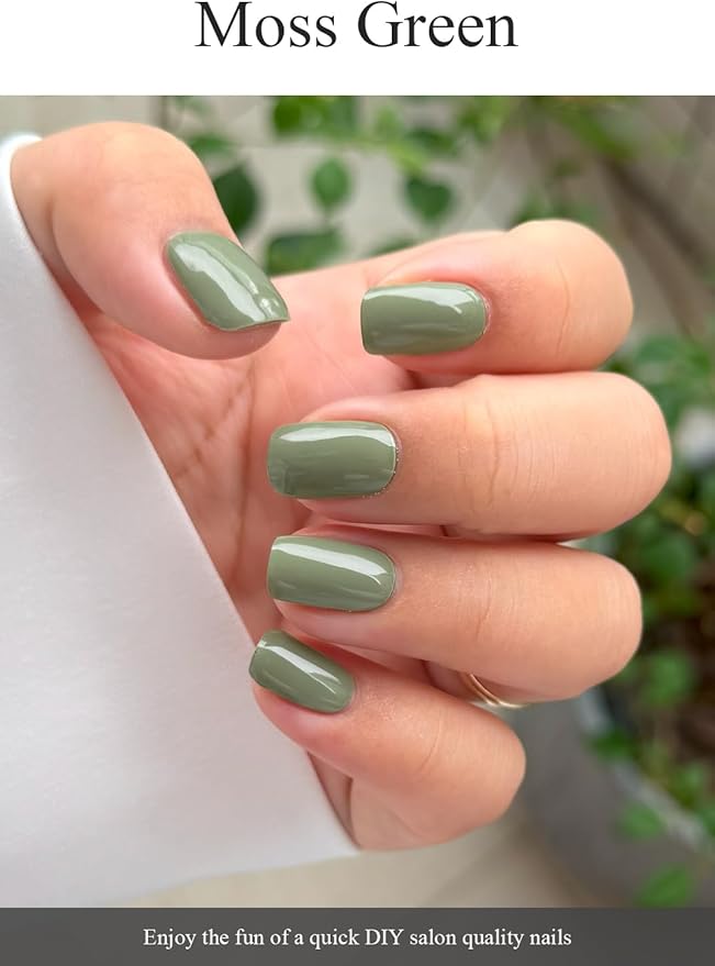 Semi Cured Gel Nail Strips (Army Green), 20 Pcs Gel Nail Wraps, Stickers, Salon Quality, Long Lasting, Works with Any Lamps