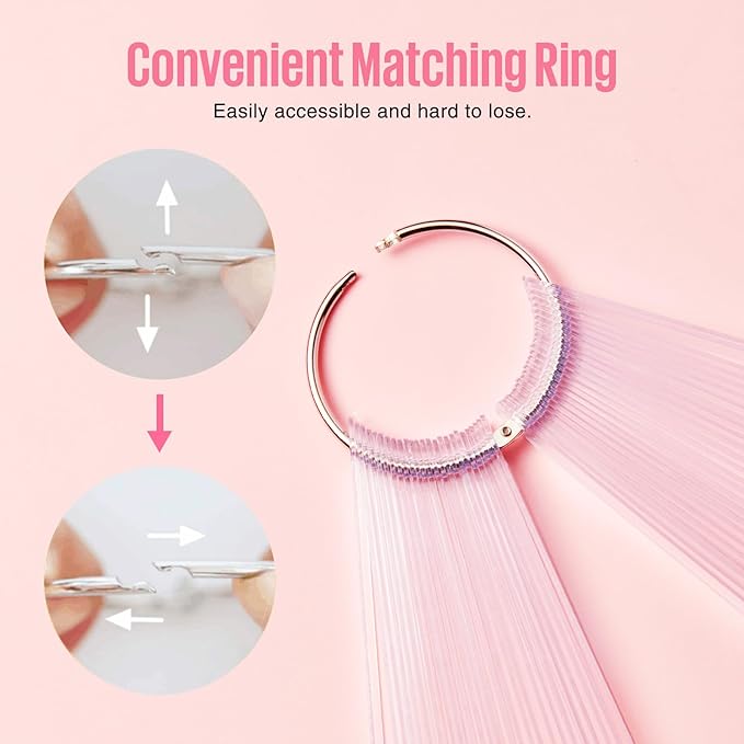 MEFA 100 Pcs Clear Nail Swatch Sticks with Ring and Numbered Tips, False Nail Sample Sticks for Nail Art Polish Color Practice Fan-shaped Display