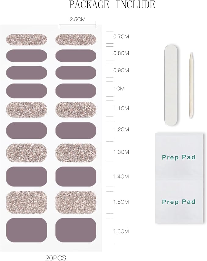 JMEOWIO Gel Nail Stickers Purple Gray Glitter Semi Cured Gel Nail Strips Wraps UV/LED Nails Art Design Decoration Accessories