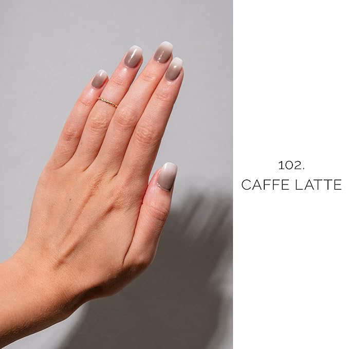 NAILOG Semi Cured Gel Nail Strips (20 Extra Long Polish Stickers/Wraps) │ Glossy & Long Lasting Soft Gel Finishing (Caffe Latte)
