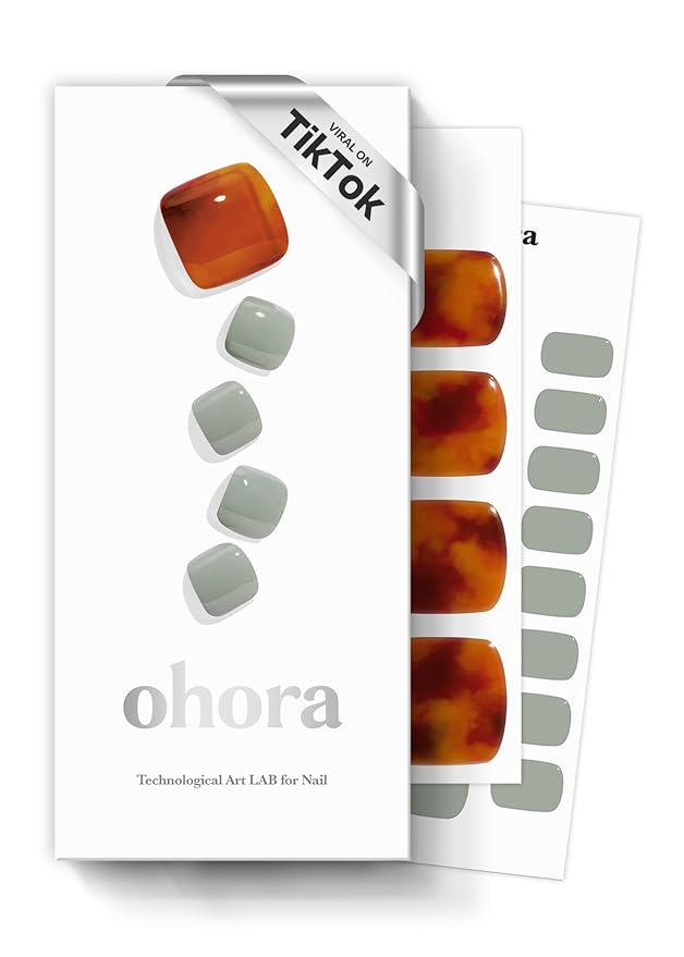 ohora Semi-Cured Gel Pedi Strips 34pcs(P Vesuvio) - Includes 16 Solid Color, 14 Accent Wraps, 2 Prep Pads, Nail File & Wooden Stick