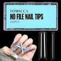 TOMICCA Extra Long Square Nail Tips XXL – 240pcs Clear Half Cover No C Curve Nail Tips, 10 Sizes False Nails for DIY & Salon, Beginners & Professionals