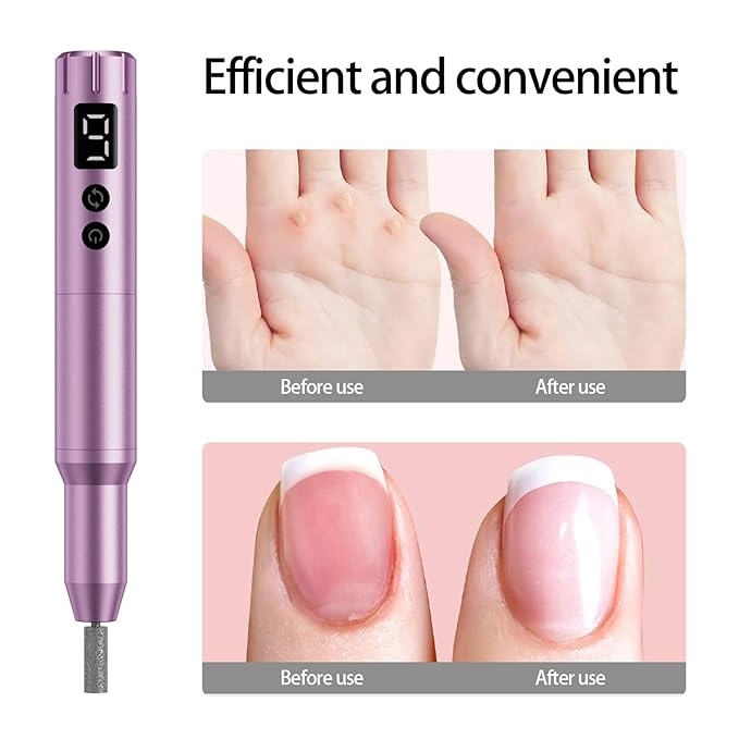 Nail Drill Kit Electric Rechargeable Set Cordless Nail Art Grinding Machine Compact Professional Nail File for Gel Manicure Pedicure Polishing Tool Household,Nail Removal Machine (Purple)