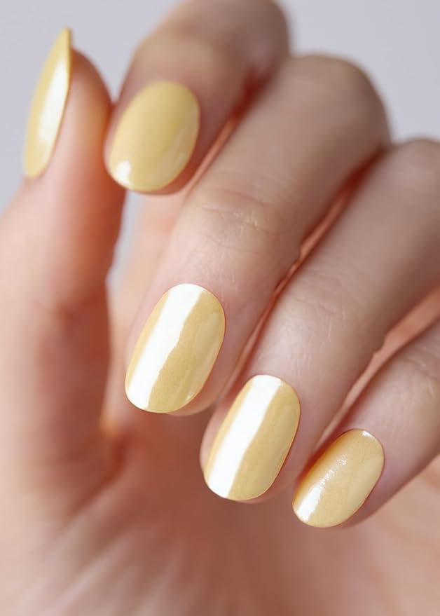 ohora Semi Cured Gel Nail Strips (N Butter Chrome) - Yellow, Chrome, Works with Any UV/LED Lamps, Salon-Quality, Long Lasting, Easy to Apply & Remove - Includes 2 Prep Pads, Nail File & Wooden Stick