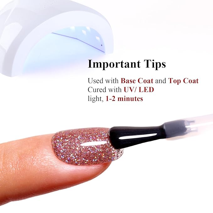 Rose Gold Iridescent Glitter Gel Nail Polish - Sparkle Shimmer Autumn Winter Rainbow Soak off LED UV Gel Nail Polish for Art DIY Manicure 15ML