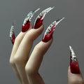 Halloween Press on Claw Nails Long Stiletto Red Diamond Gothic Style Press on Nails Reusable Thick Acrylic Cat Dragon Claw False Nails with Designs Eagle Claw Glossy Glue on Nail